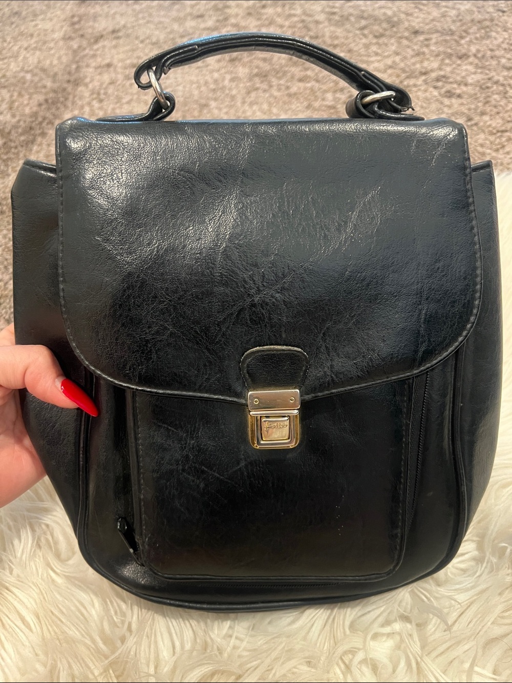 Black Leather Top-Handle Tote Bag